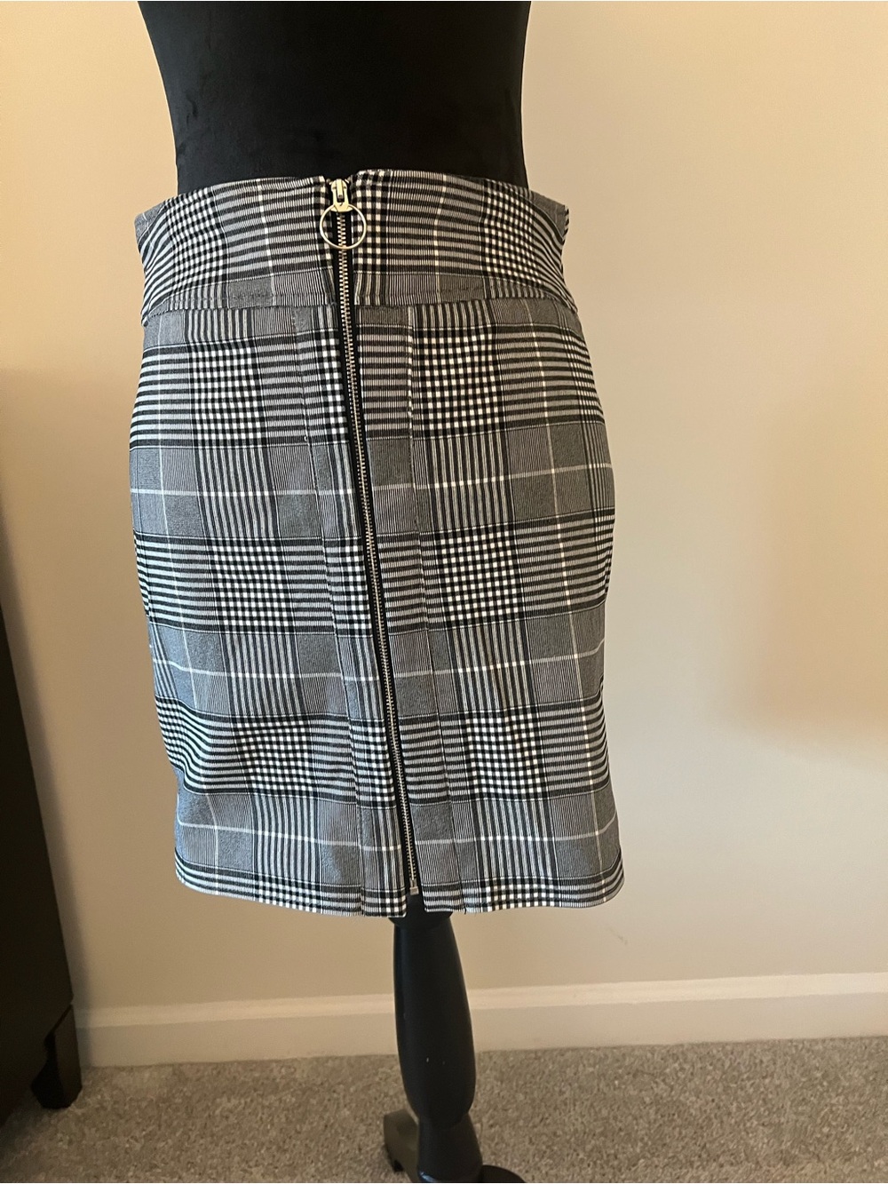 INC International Concepts Black & White Plaid Zip-Front Mini Skirt